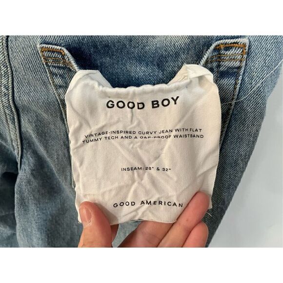Good American Distressed Jeans Good Boy Straight Leg Blue Denim Size 2 /26 NWT - Picture 5 of 7